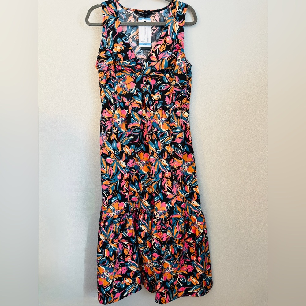 French Connection Pink and Black Maxi Sundress Scoop Neck